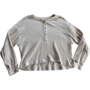 Aerie Womens Henley Waffle Knit Long Sleeve Top Light Pink‎ Size L